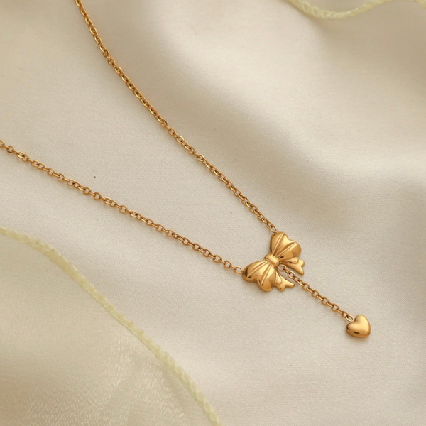 Bow Heart Drop Necklace
