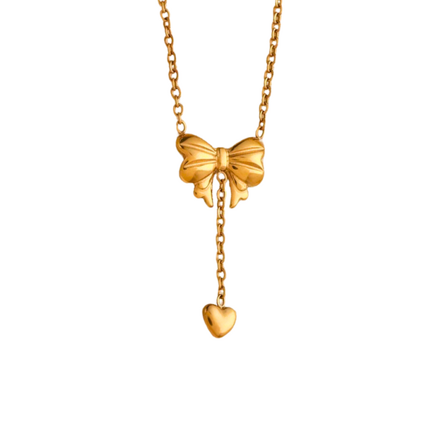 Bow Heart Drop Necklace