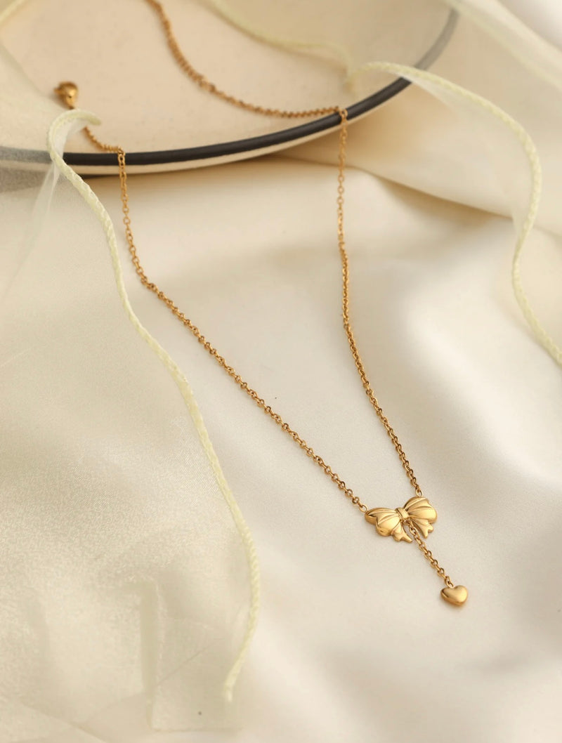 Bow Heart Drop Necklace
